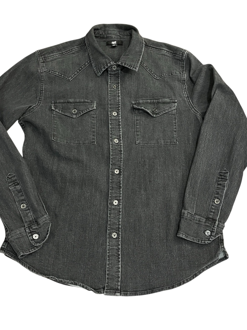 Frye Western Denim Shirt Men’s M Faded Black Stretch Long Sleeve Button Up